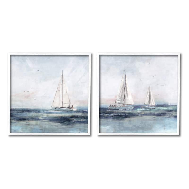 Stupell Blue Sailing Ocean Scene 2 Piece Set Framed Giclee Texturized Wall Art, Design By Nina Blue - 12 x 12 - White
