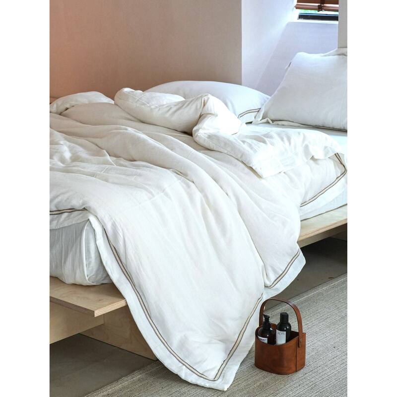 Decorative Linen Duvet Cover With Pillowcase White -Top Grade & Natural