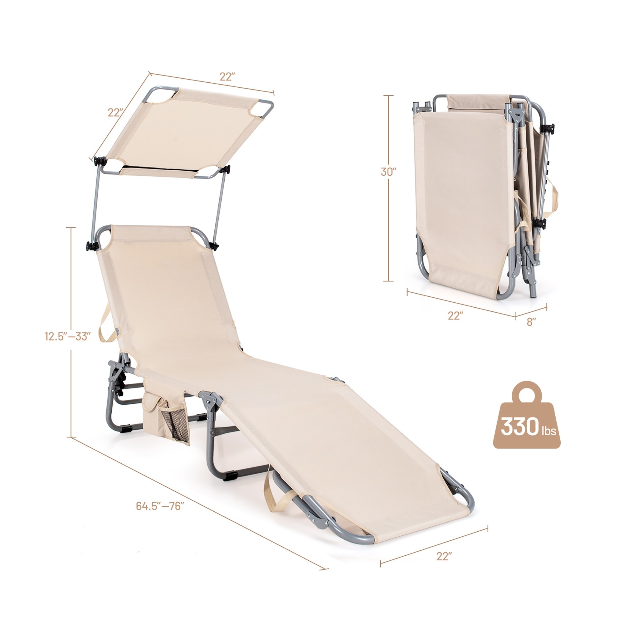 Adjustable Folding Chaise Lounge Chair for Beach Patio Poolside-image