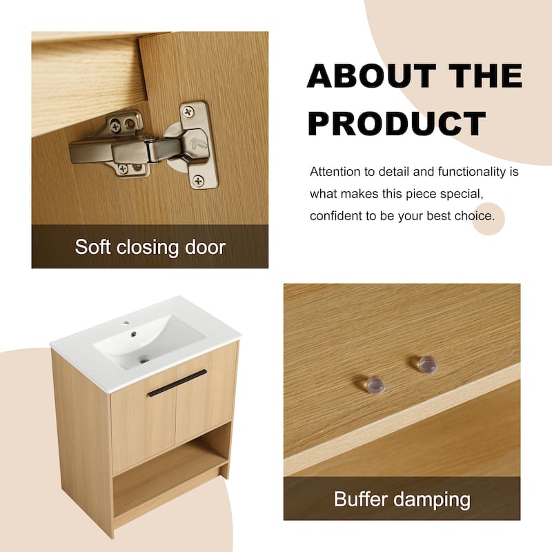 ARTCHIRLY 30/36 Inch Bathroom Vanity with Sink, Freestanding Bathroom Vanity with Soft Close Doors and Shelf