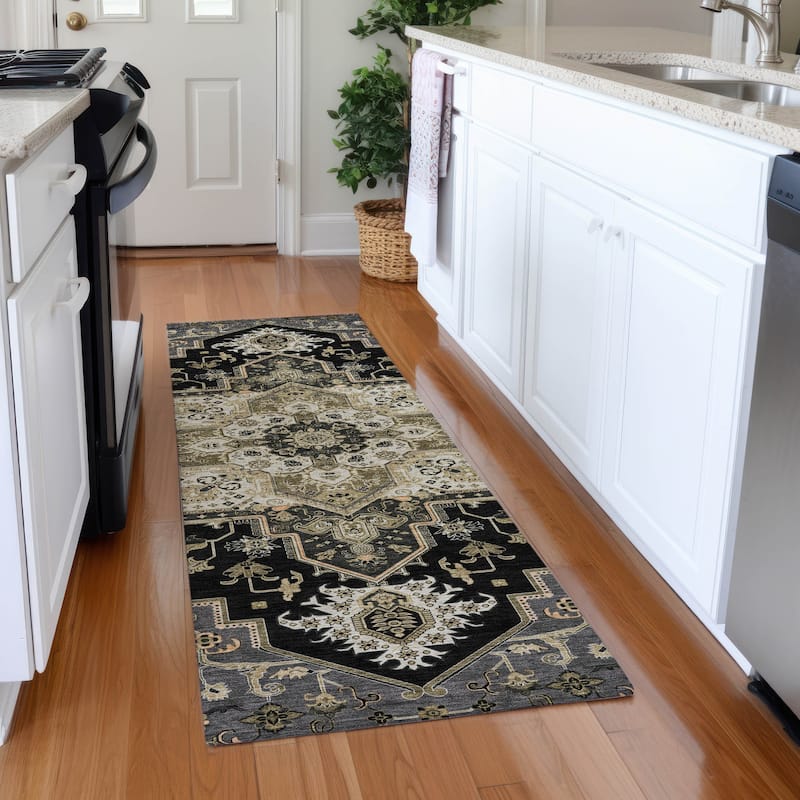 Premium Washable Super Soft Traditional Oriental Mayfield Rug - Black - 2'3" x 7'6"