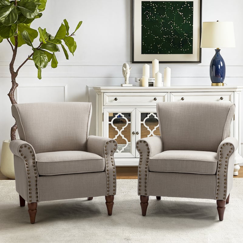 Nyctelius Upholstered Comfy Accent chair with Turned Wooden Legs and Nailhead Trim Set of 2 by HULALA HOME