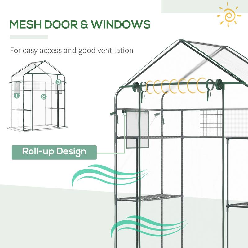 Outsunny Outdoor Walk-in Mini Greenhouse with Mesh Door & Windows, Small Portable Garden Hot House