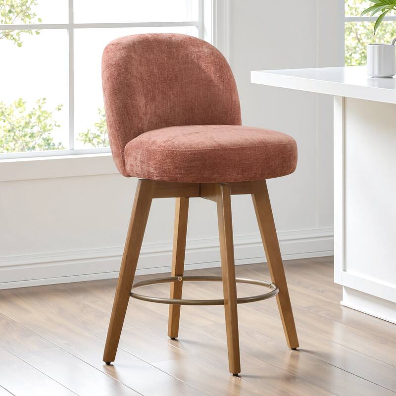 26" Upholstered Swivel Counter Stool With Solid Wood Frame - 37.8"H x 19.7"W x 23.2"D - Set of 3 - Pink