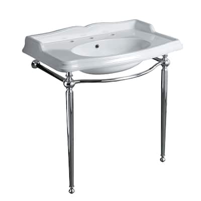Whitehaus Britannia Large Rectangular Sink Console with Front Towel - White / Chrome