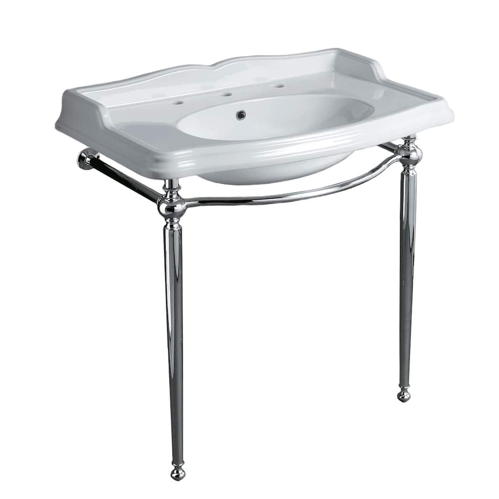 Whitehaus Britannia Large Rectangular Sink Console with Front Towel - White / Chrome