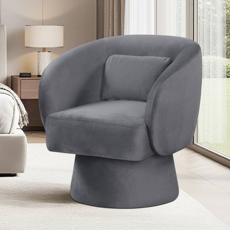 Gymax 2PCS Swivel Accent Chair w/ Back Removable Lumbar Pillow 360