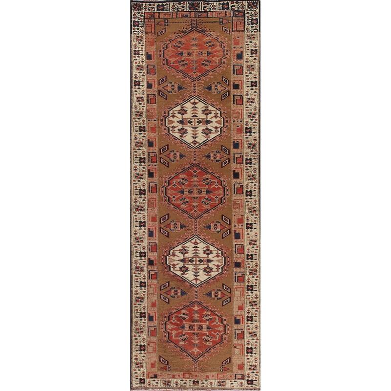 Traditional Ardebil Persian Vintage Runner Rug Handmade Wool Carpet - 2'10"x 10'5"