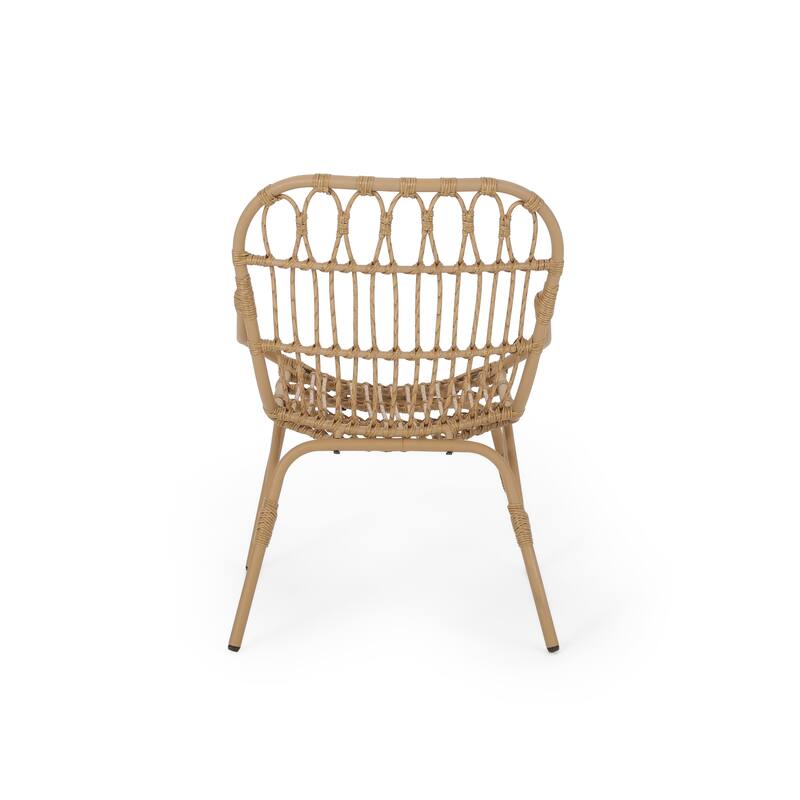 Roomfitters Outdoor Rattan Dining Chair with Armrests, Patio Accent Chair for Garden or Balcony, Light Brown