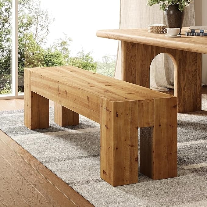 Solid Wood Dining Bench, 63" Long Heavy Duty Kitchen Table Bench