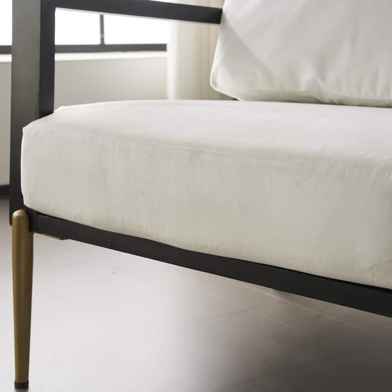 Velvet Upholstered Accent Armchair with Gold Metal Legs, Rubberwood Frame, and Adjustable Pillow Back