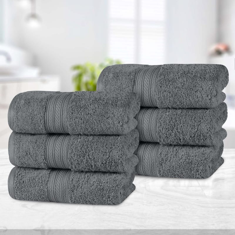 Superior Atlas Cotton Plush Absorbent Heavyweight Hand Towel Set of 6 - Grey