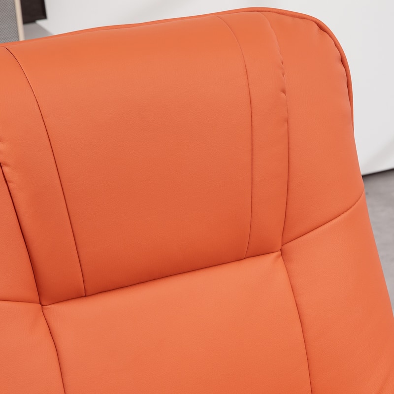 Faux Leather Manual Recliner, Adjustable Swivel Lounge Chair with Footrest, Armrest and Wrapped Wood Base for Living Room