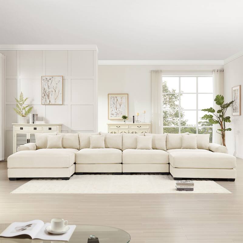 Oversized Corduroy Cloud Modular Sofa with Throw Pillows