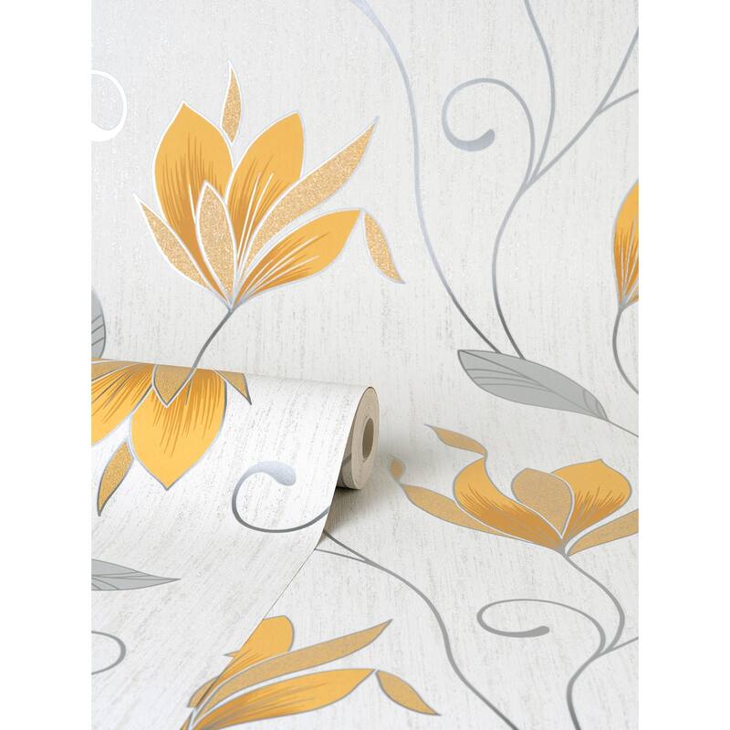 Fine Decor Synergy Yellow Floral Wallpaper