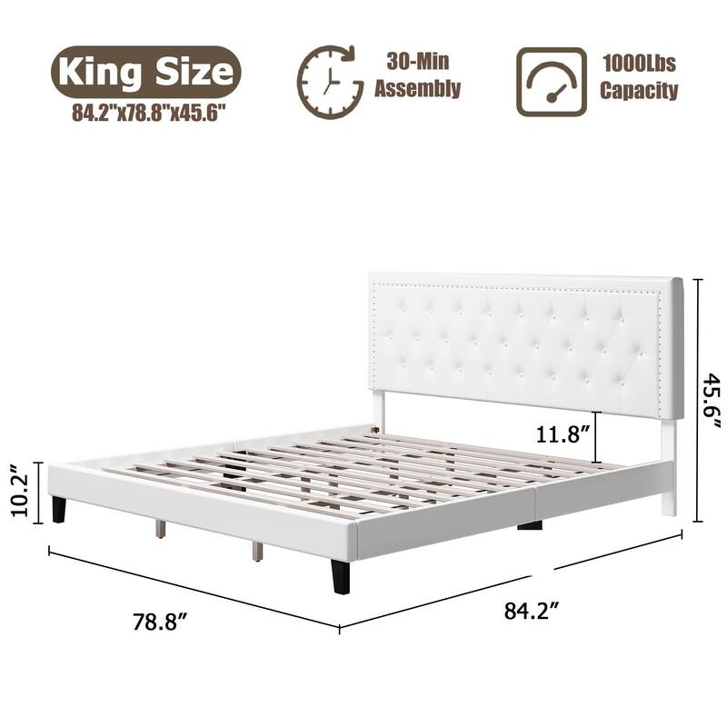 Upholstered Bed Frame with Adjustable Headboard