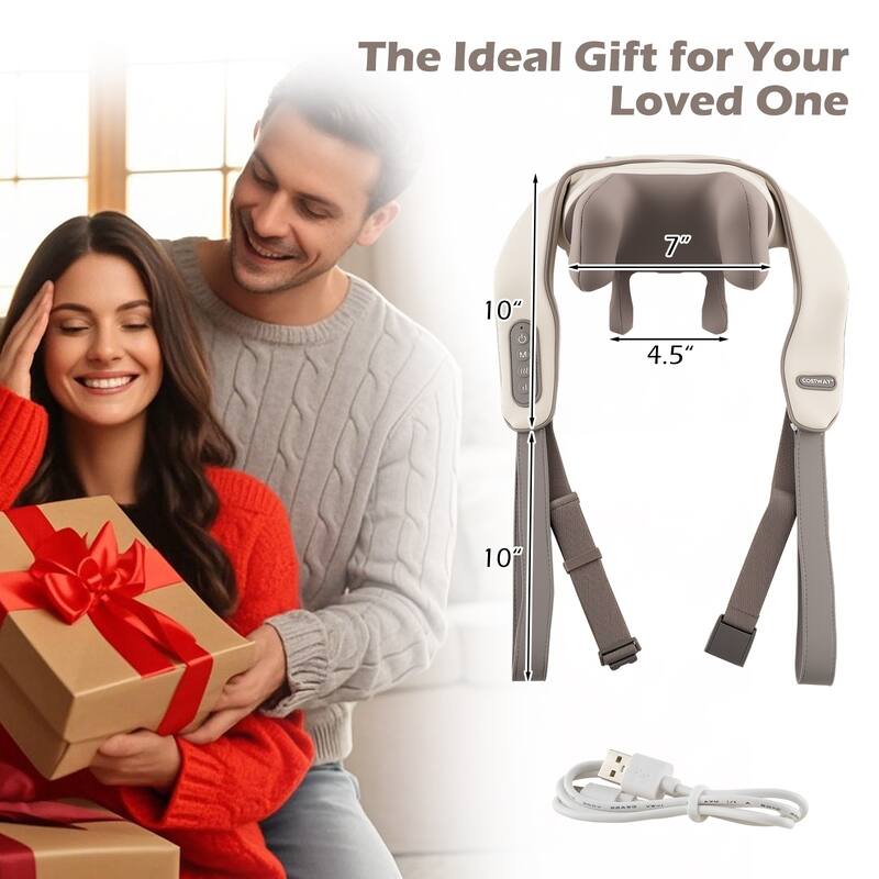 Electric Shiatsu Neck and Shoulder Massager with Adjustable Straps and Soothing Heat Function - 7" x 20" x 6.5"