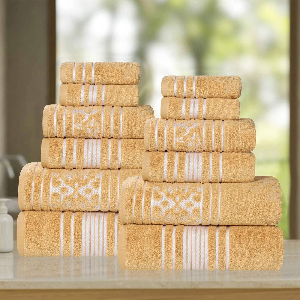 Superior Sadie Zero Twist Cotton Solid and Floral 12 Piece Towel Set