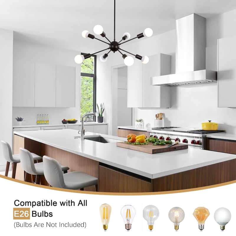 8-Light Mid Century Modern Linear Sputnik Chandelier for Bedroom Living Room Dining Room Kitchen Foyer - N/A