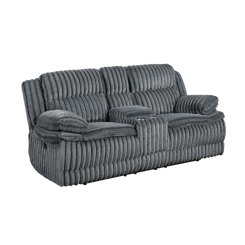 Rexy Manual Dual Recliner Loveseat, Console Dark Gray Corduroy 85 Inch