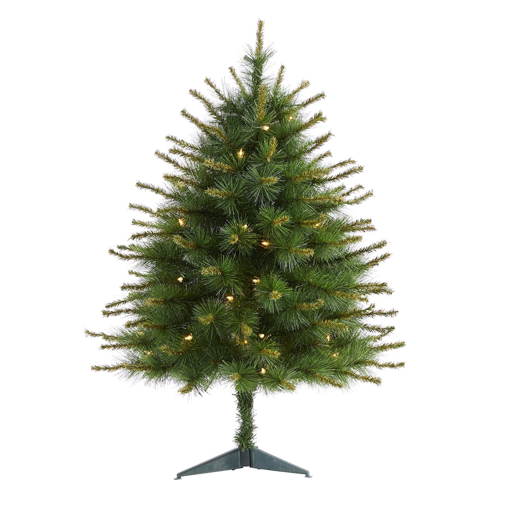 3’ Pre-Lit New England Pine Artificial Christmas Tree, Clear LED Lights - 3 Foot
