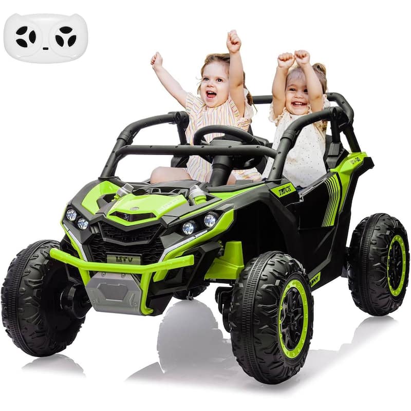 2-Seater Electric Ride-On Car Toy with Remote Control for Best Kids Gift, Black - Green