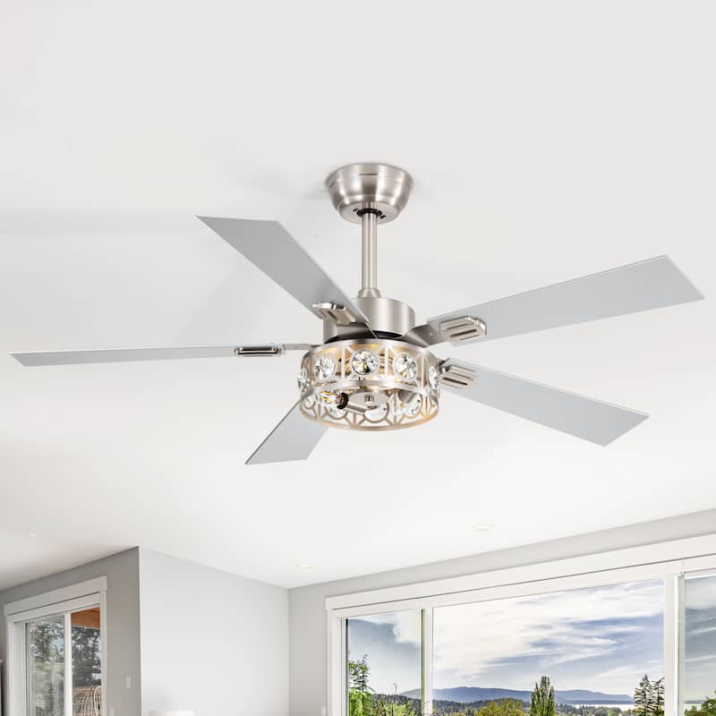 48" Wood 5-Blade Crystal Fandelier Ceiling Fan with Remote and Light