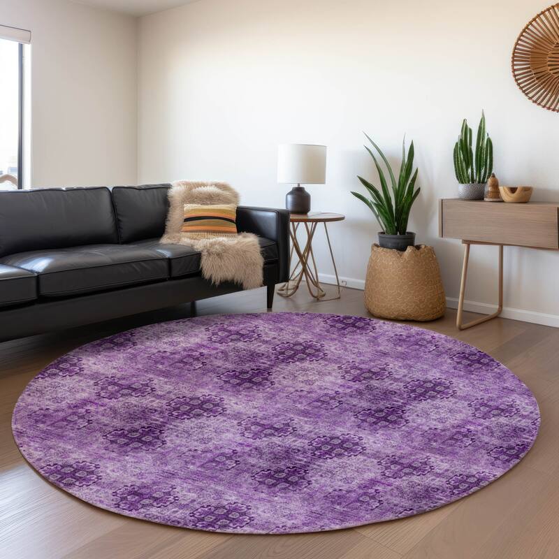 Premium Washable Super Soft Boho Modern Mayfield Rug - Eggplant - 8' x 8' - Round