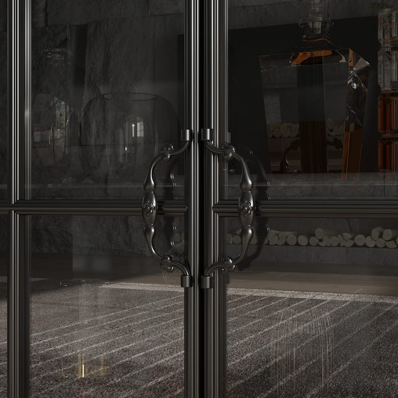 Buffet LED Light Industrial Glass Sideboard with Metal Frame and Tempered Glass Doors