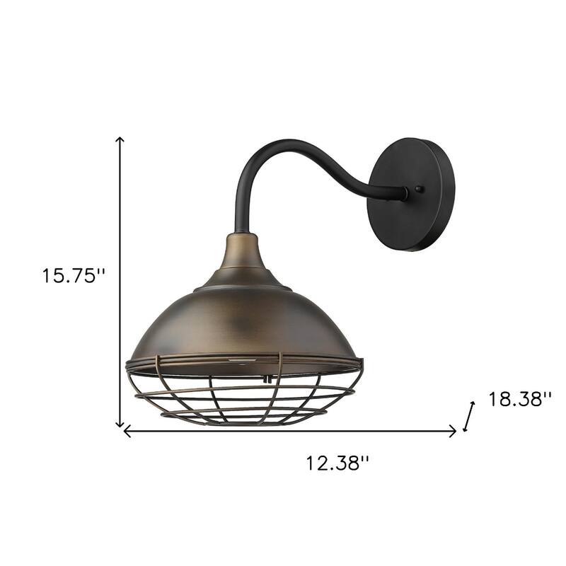 1-Light Farmhouse Style Outdoor Wall Sconce Light Fixture in Oil-Rubbed Bronze Finish with Wire Cage