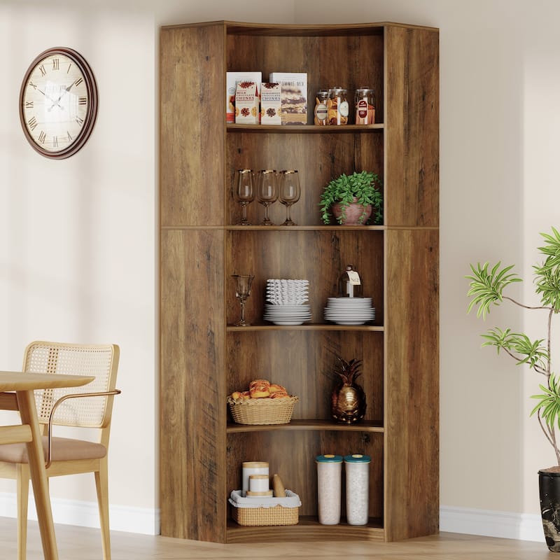 6-Tier Corner Bookshelf, 70.9" Tall Corner Shelf with Curved Edges