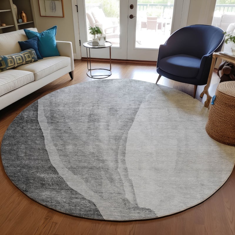 Machine Washable Indoor/ Outdoor Chantille Modern Abstract Rug - Gray - 8' x 8'