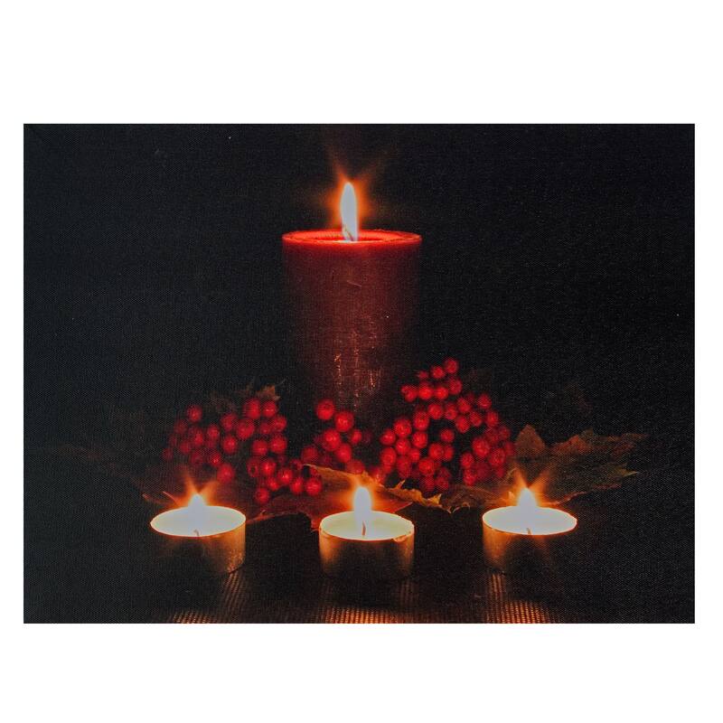 Red Green LED Lighted Candles Christmas Canvas Wall Art 12" x 15.75"