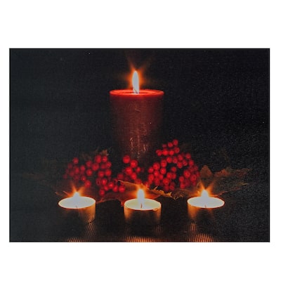 Red Green LED Lighted Candles Christmas Canvas Wall Art 12" x 15.75"