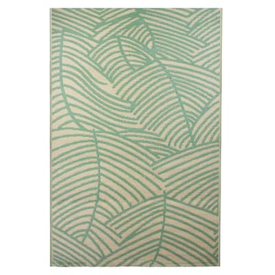 4' x 6' Green and Beige Leaf Design Rectangular Outdoor Area Rug - 4' x 6'
