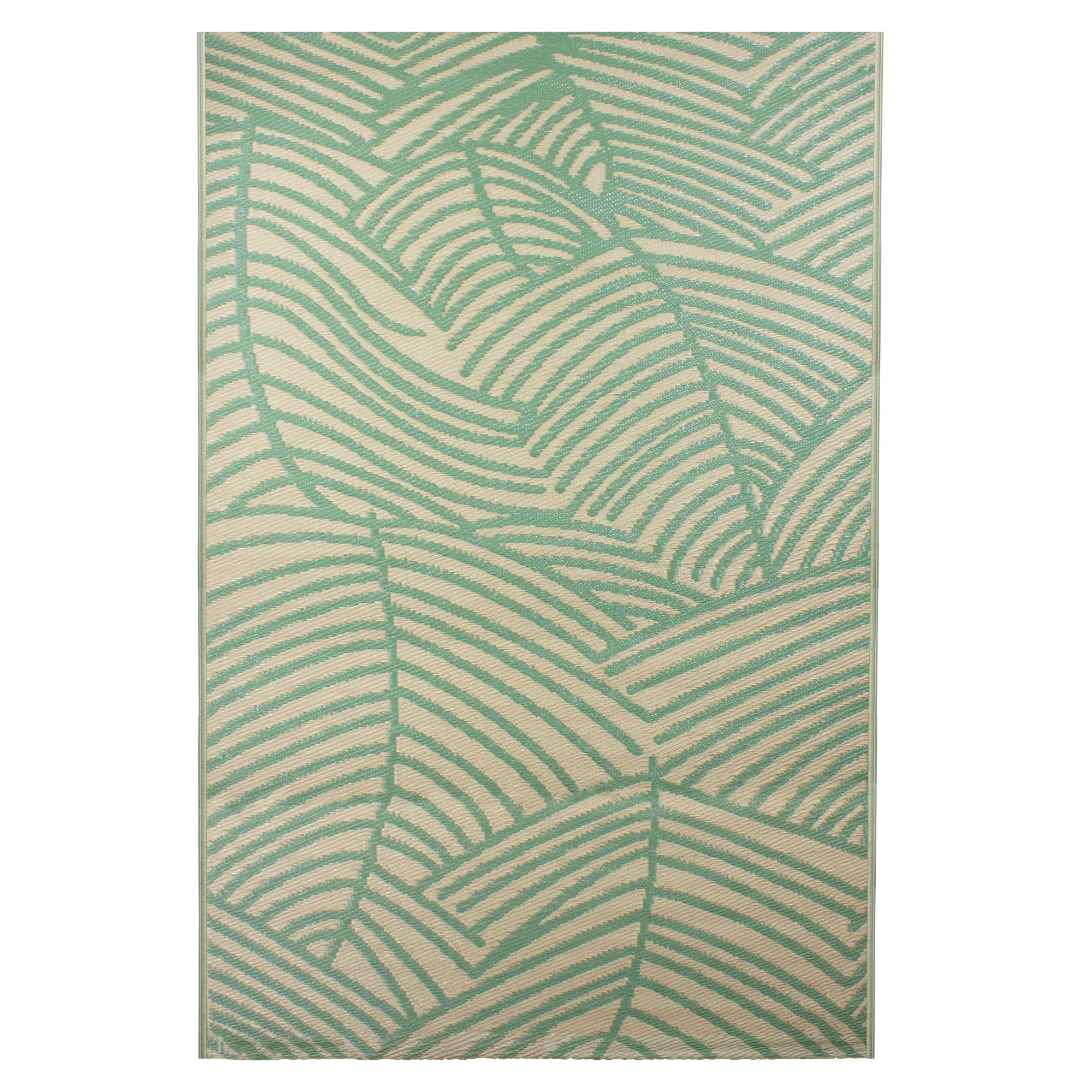 4' x 6' Green and Beige Leaf Design Rectangular Outdoor Area Rug - 4' x 6'
