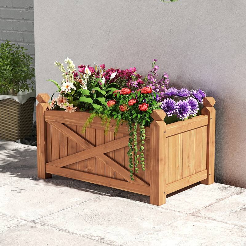 Gymax Wooden Raised Garden Bed Elevated Outdoor Planter Box w/