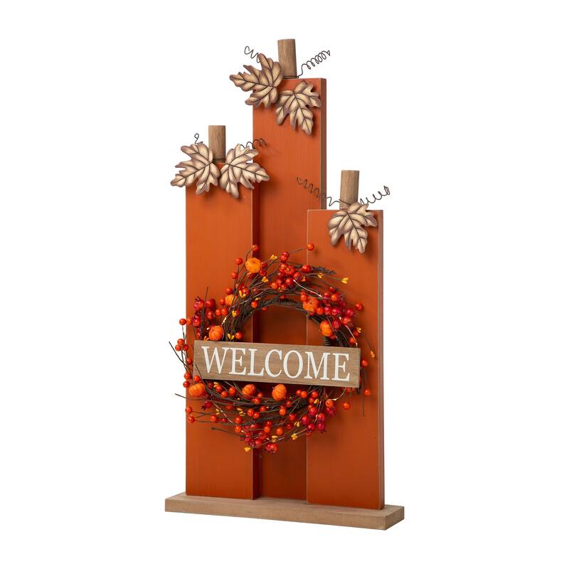 Glitzhome Fall Lighted Wooden Welcome Porch Decor w/Wreath
