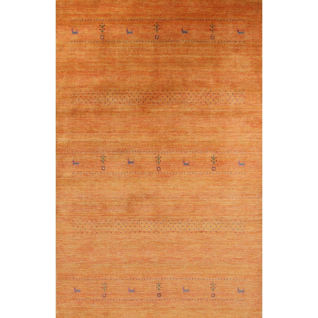 Orange Tribal Gabbeh Indian Area Rug Hand-Knotted Wool Carpet - 5'0" x 7'7"