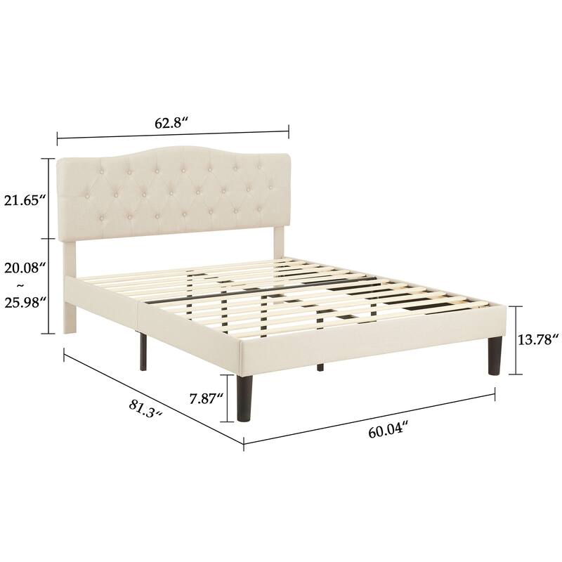VECELO Tufted Upholstered Bed Frames With Adjustable Headboard