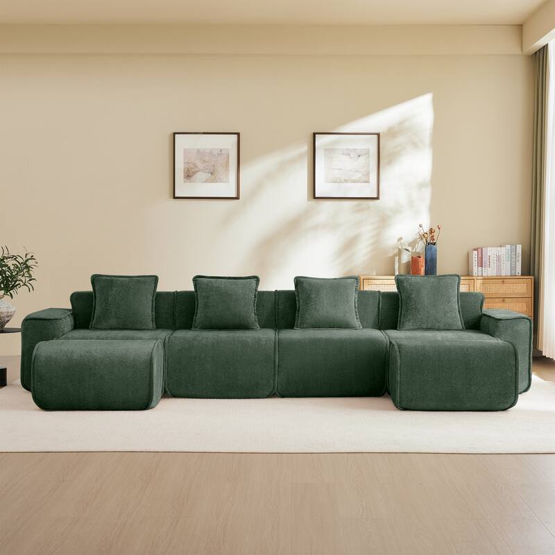 GDFStudio - Velvet Streamlined Modular 4-Seater 138.58" U-Shaped Sectional Sofa with 2 Ottomans