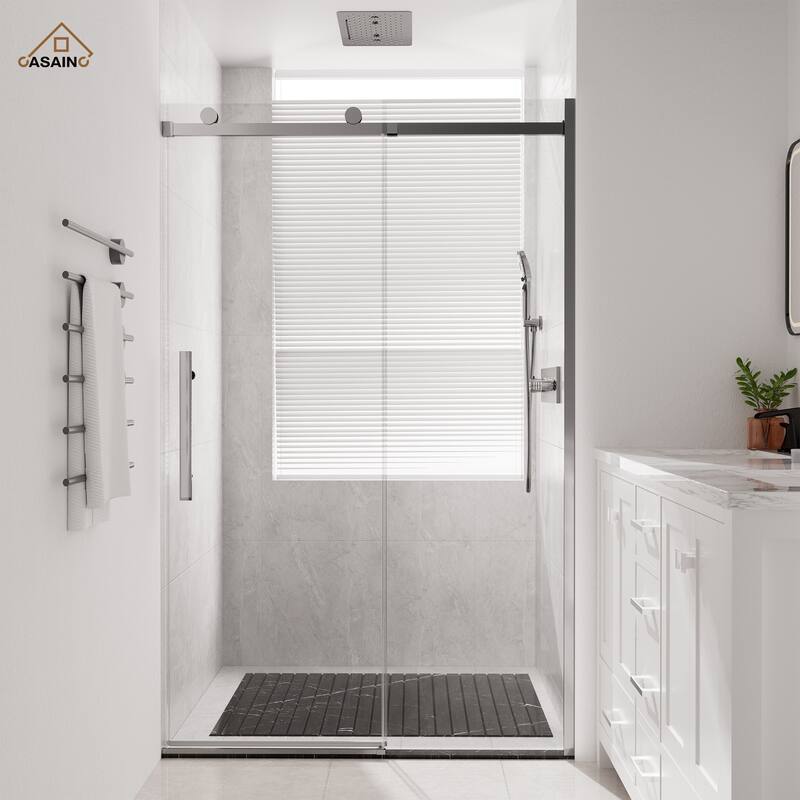 CASAINC 48 in. W x 76 in. H Sliding Frameless Shower Door with SGCC Certification - Silver