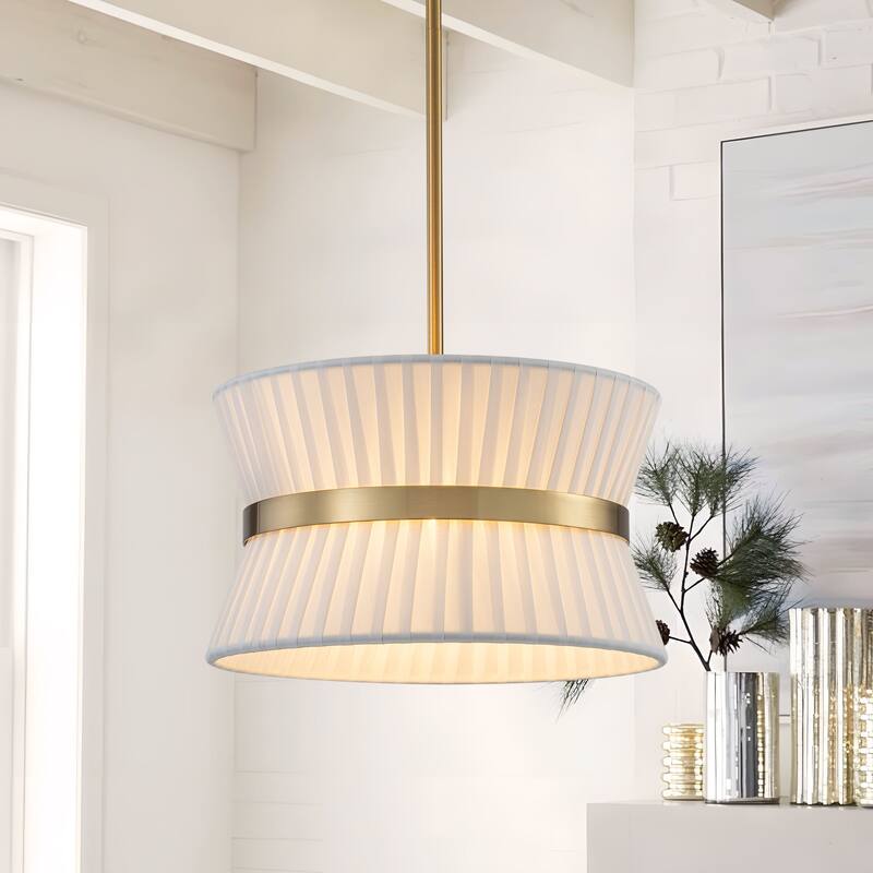 Starsky 2-Light White Fabric Modern Drum Chandelier - Gold