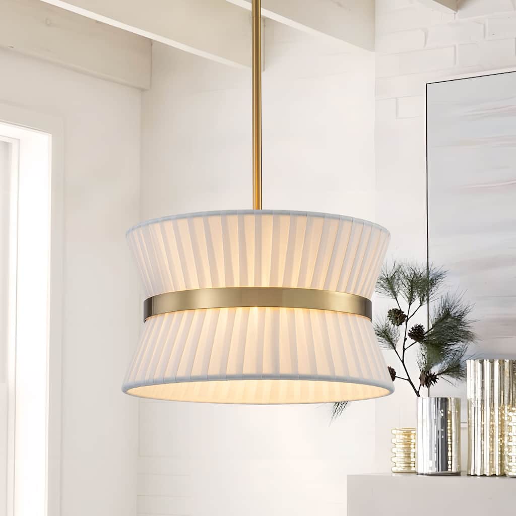 Starsky 2-Light White Fabric Modern Drum Chandelier