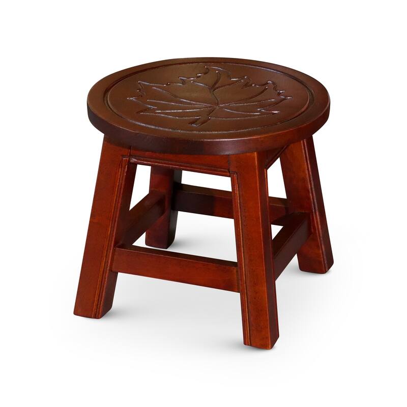 Carved Wooden Step Stool, Maple Leaf, Cherry - Cherry