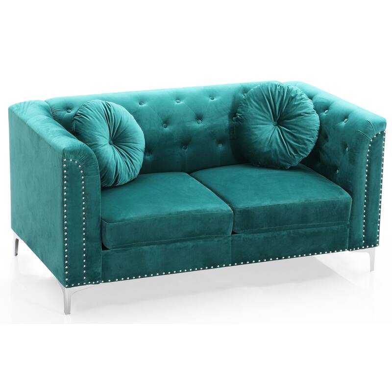 Pompano Velvet Button Tufted Loveseat