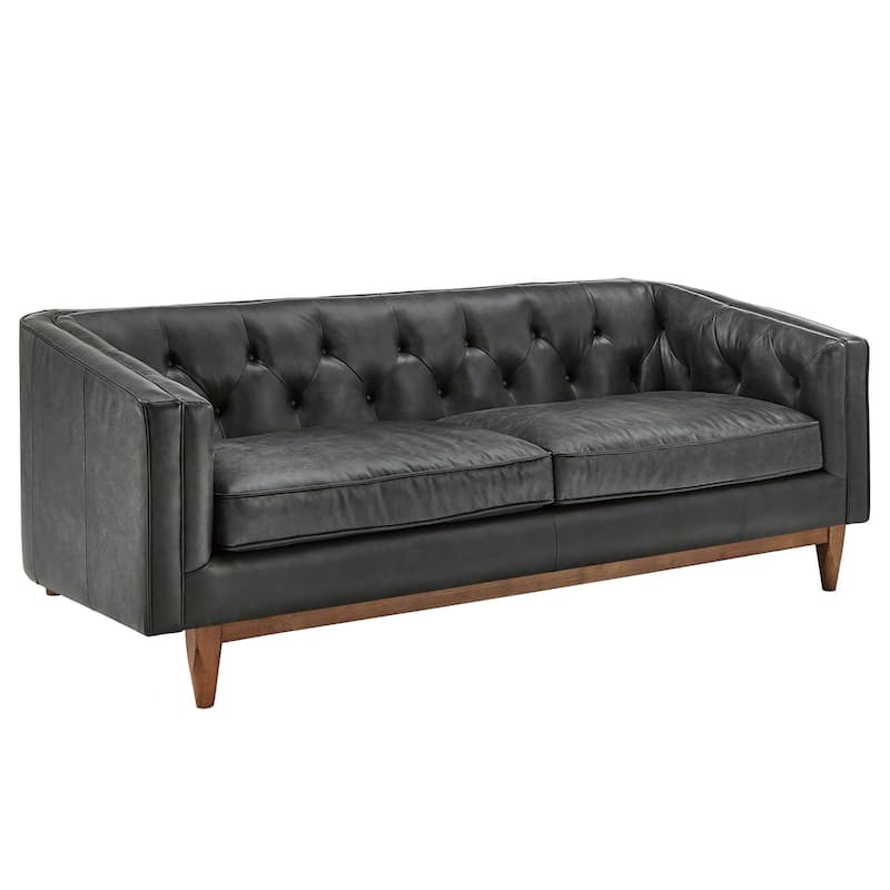 Tullio Black Leather Button Tufted Loveseat by iNSPIRE Q Modern - Sofa