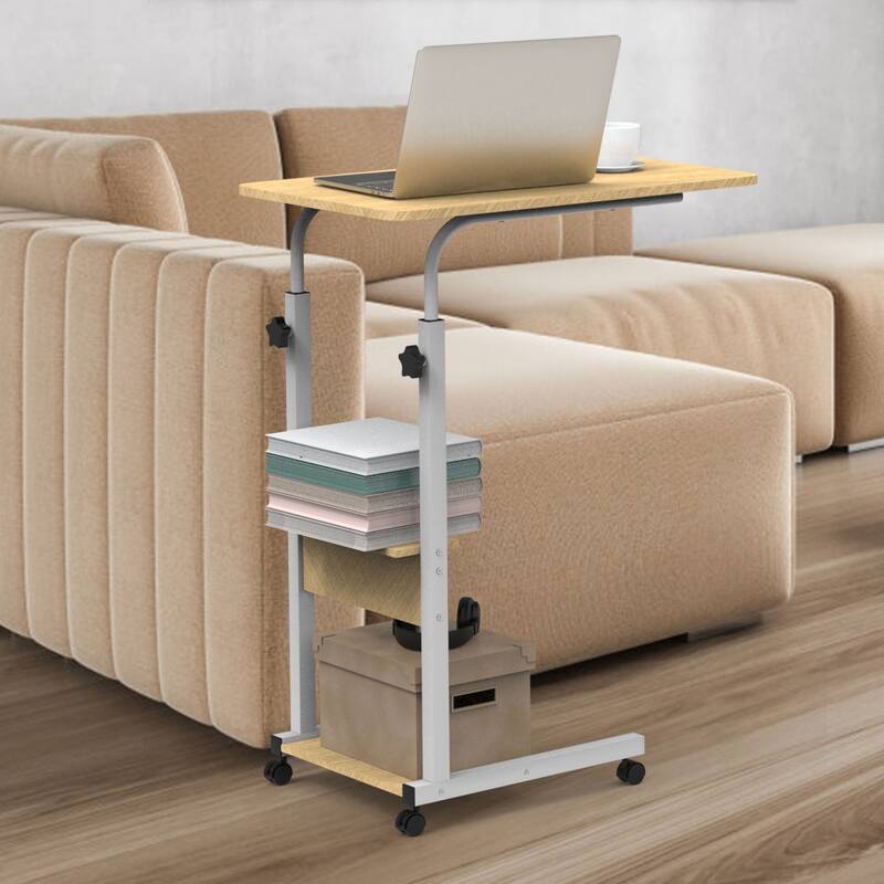 3-Tier C-Shaped Side Table with Adjustable Height and Wheels Ideal for Living Room or Bedroom