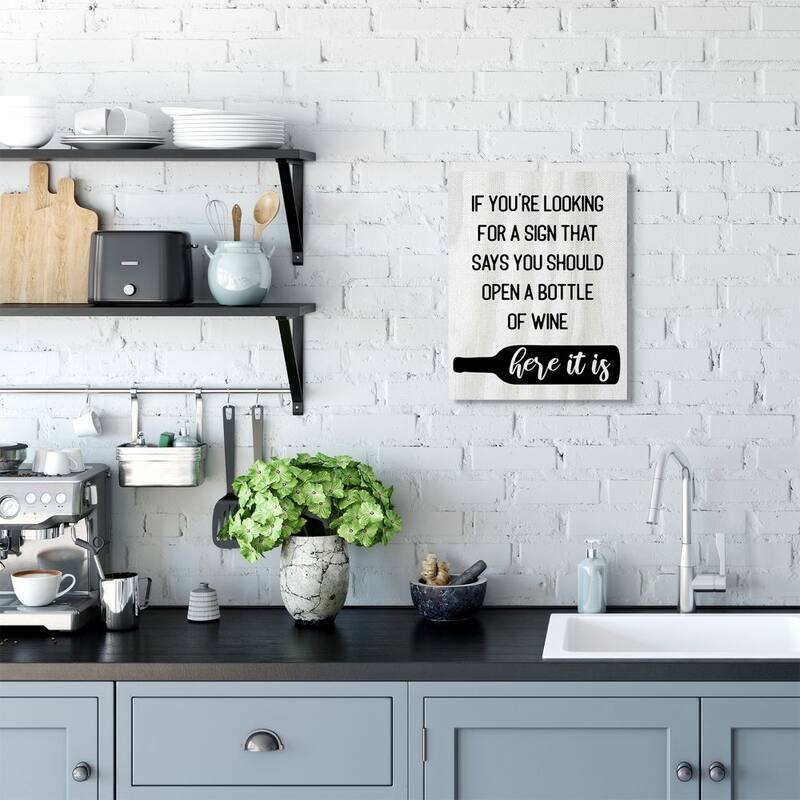 Stupell Sign to Open Bottle of Wine Phrase Alcohol Humor Canvas Wall Art - Black