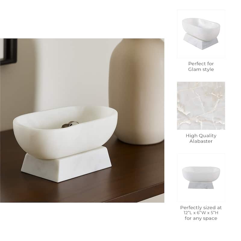 Modern Marble and Alabaster Decorative Bowl with Base - 5" White - 12.0"